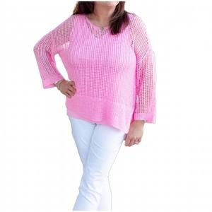 NEW CHARLIE B women's fishnet sweater in pink
